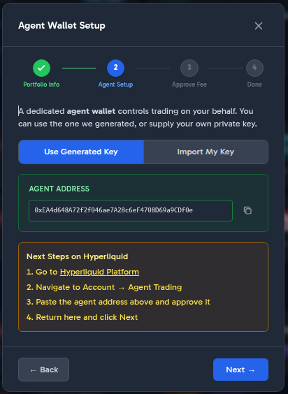 Wizard Step 2 — Agent Wallet Setup