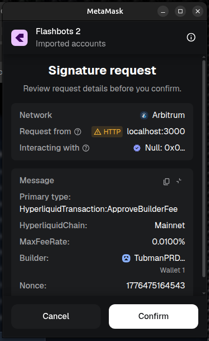 MetaMask Builder Fee Signature